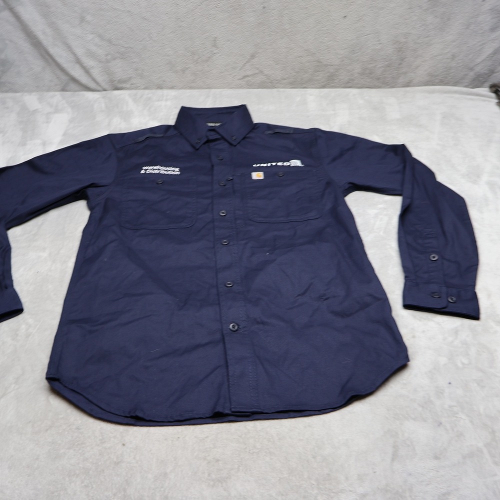 Carhartt Shirt Men Small Blue Rugged Flex Professional Long Sleeve Work LOGO NEW